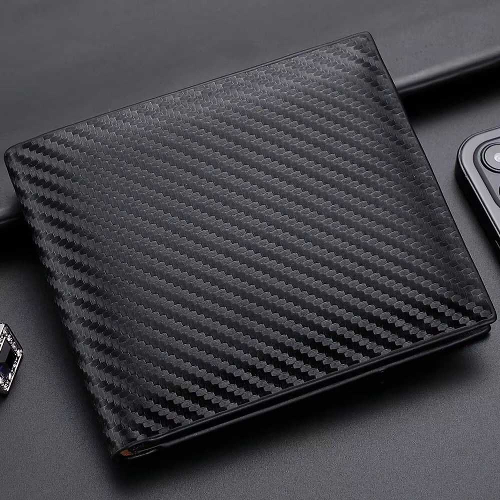 New Shot Carbon Fiber Short Wallet Men'S Card Bag Integrated Zipper Change Coin Purse Bag Holder Credit Card Holders