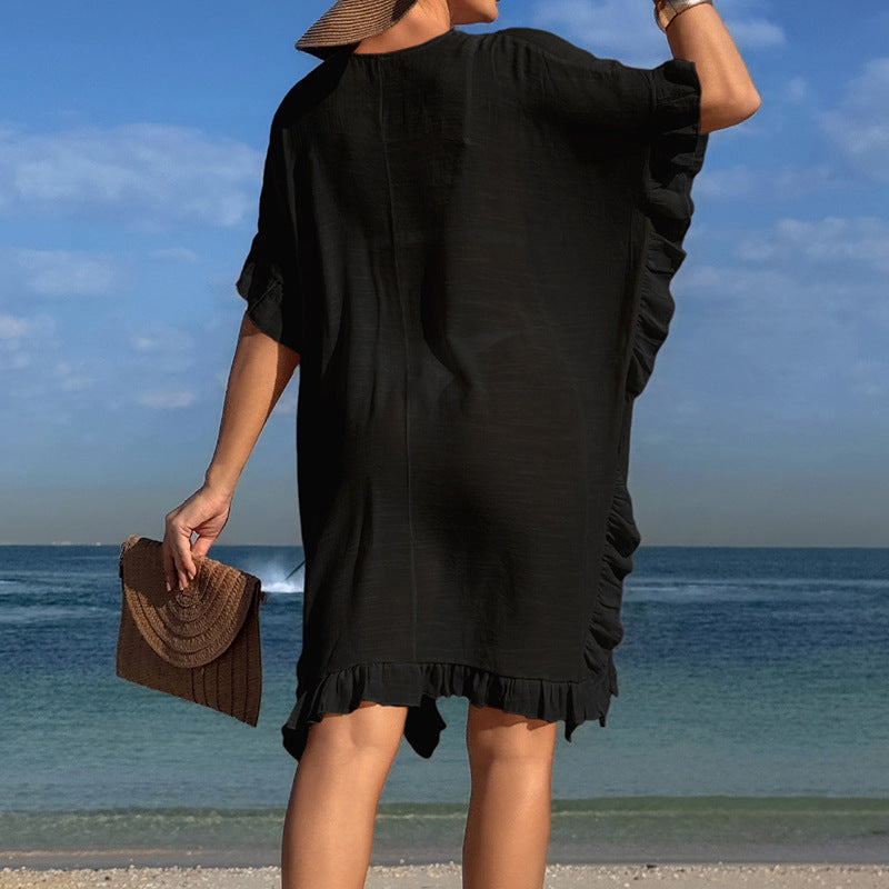 Hollow-out Hand-crocheted Floral Neckline With Ruffled Hem