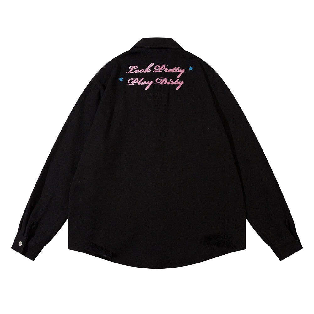 Niche Personality Five-pointed Star Embroidered Long-sleeved Shirt