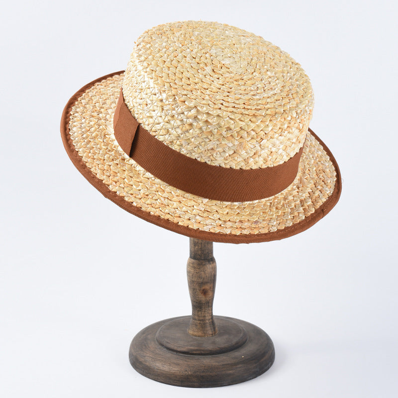 Natural Straw Flat Top Hat Ladies Beach Holiday Hat