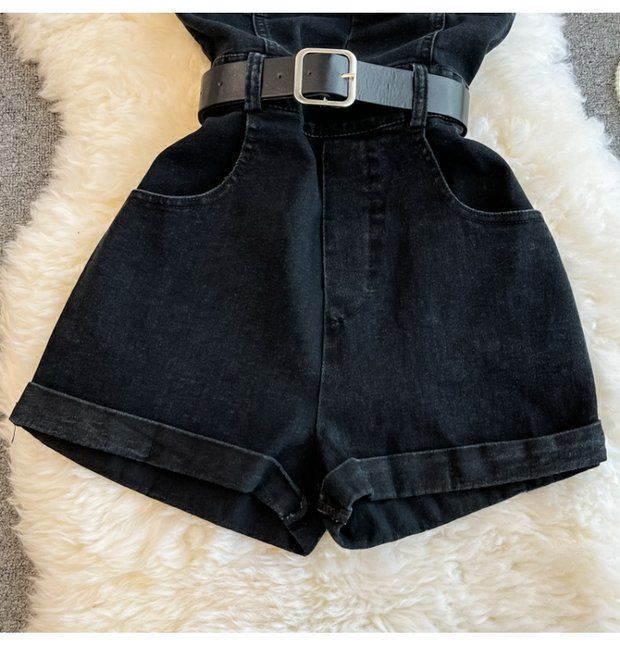 Small Tube Top Denim Jumpsuit Women's Summer Port Style Retro