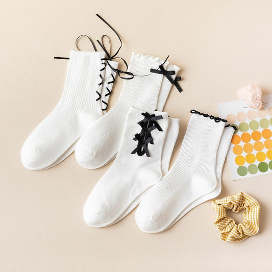 Lolita Women's Middle Tube Sweet Bow Fungus Lace Socks
