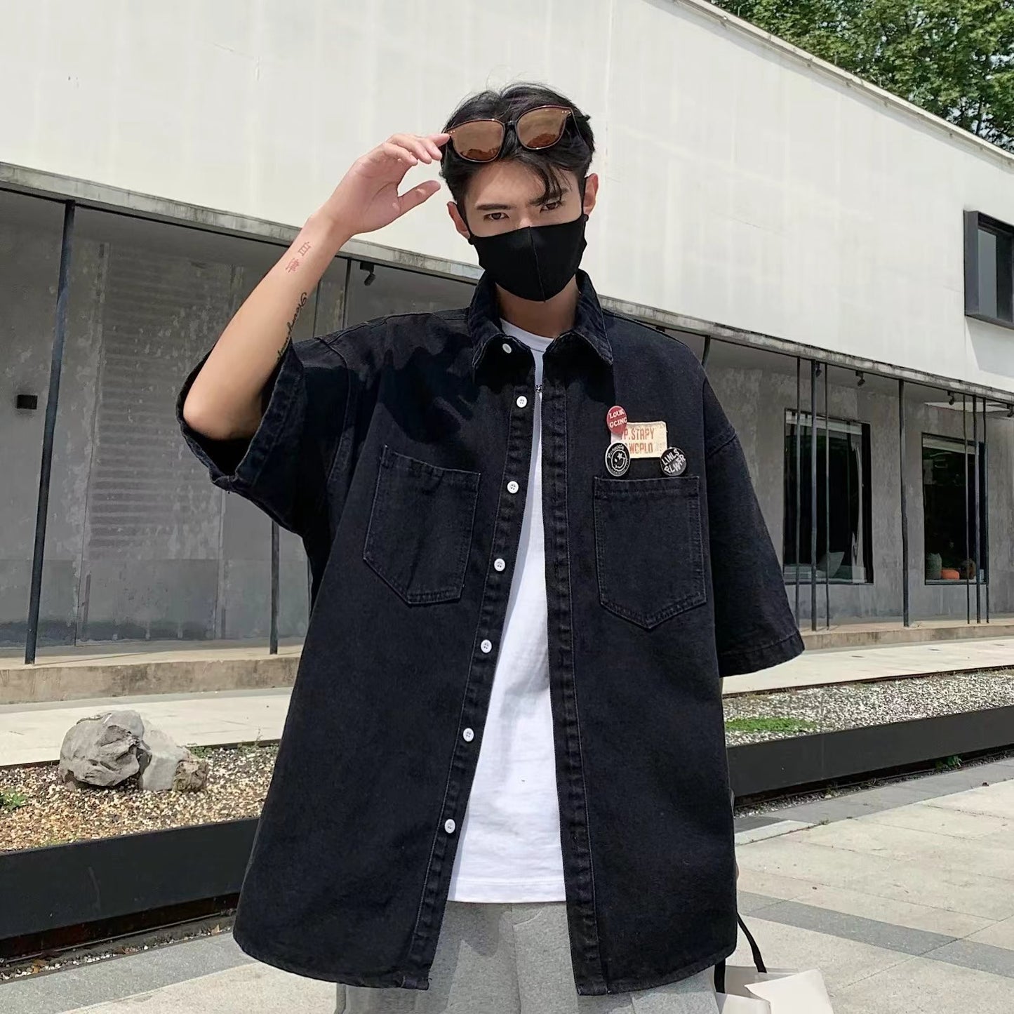 Denim Short Sleeve Lapel Youth Popularity Art Blouse