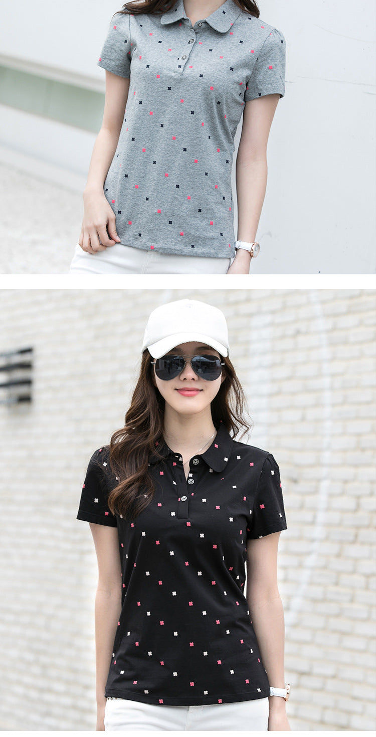 Dame Forår/Sommer Revers Print All-match Polo Shirt
