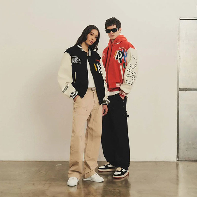 Color R Letter Embroidery Quilted Leather Sleeve Jacket Jacket Men's And Women's Baseball Uniform