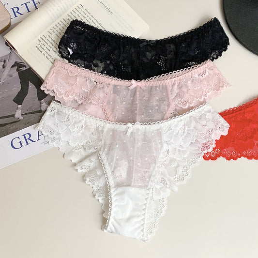 Sultry Lace-trimmed Low-rise Thong High-slit Mid-hip Underwear In European And American Style