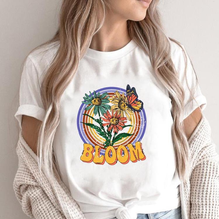 Cute Women's Flower Print Short-sleeved T-shirt