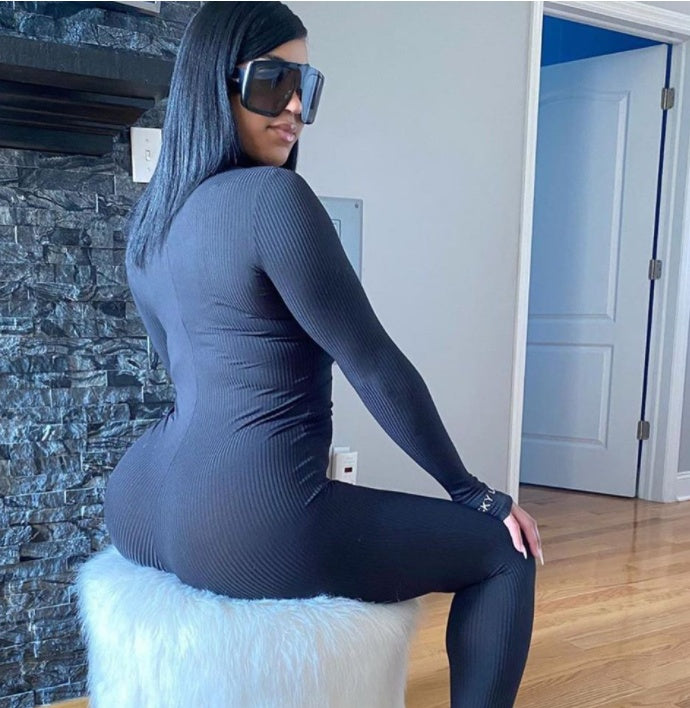 Super Soft Rib Embroidered Stretch Fitness Jumpsuit