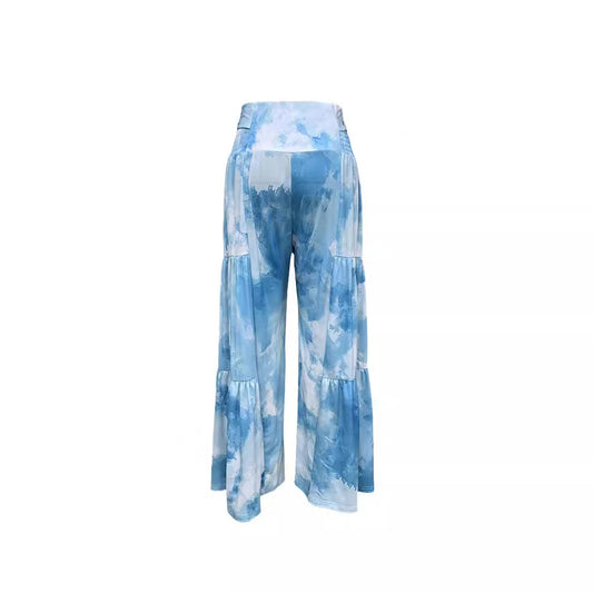 Printed Waist-controlled Lace-up Straight Pants