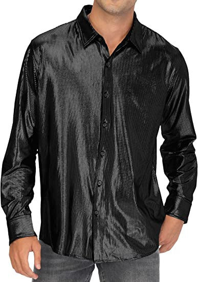 Men's Formal Solid Color Casual Sequin Button-up Shirt