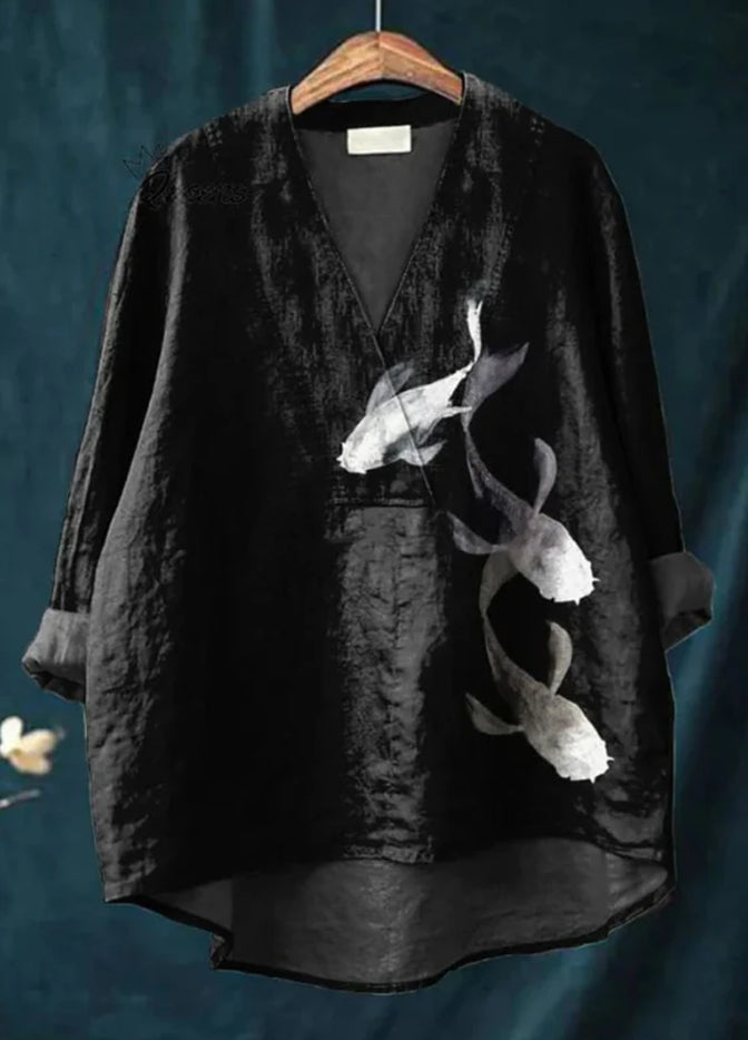 Collarless Long-sleeved Women's Shirt Long Sweater Casual Shirt