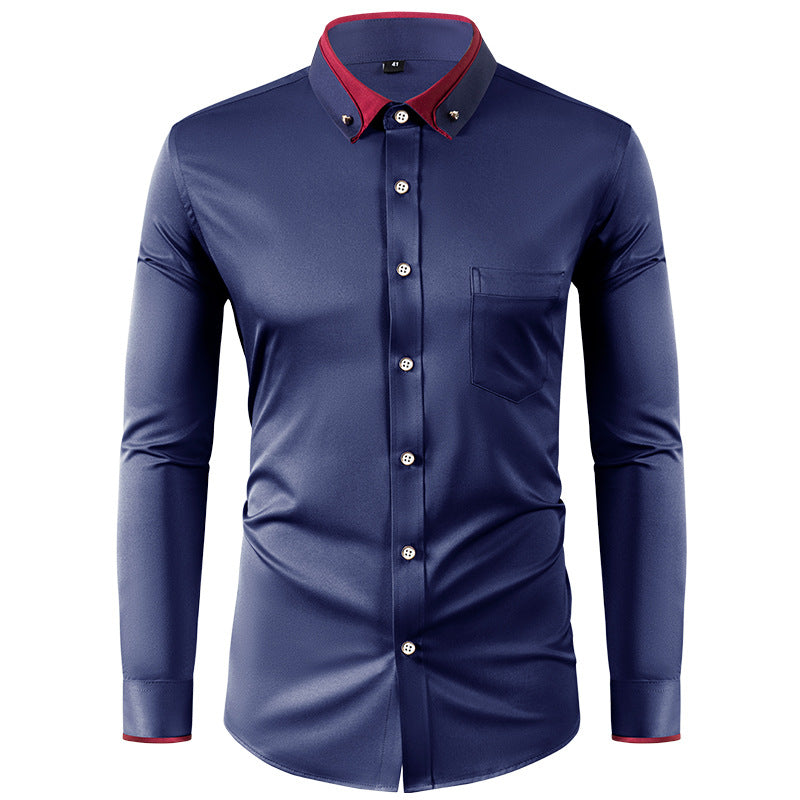 Skjorte til mænd med farveeffekt, krave-design, ensfarvet og slim fit