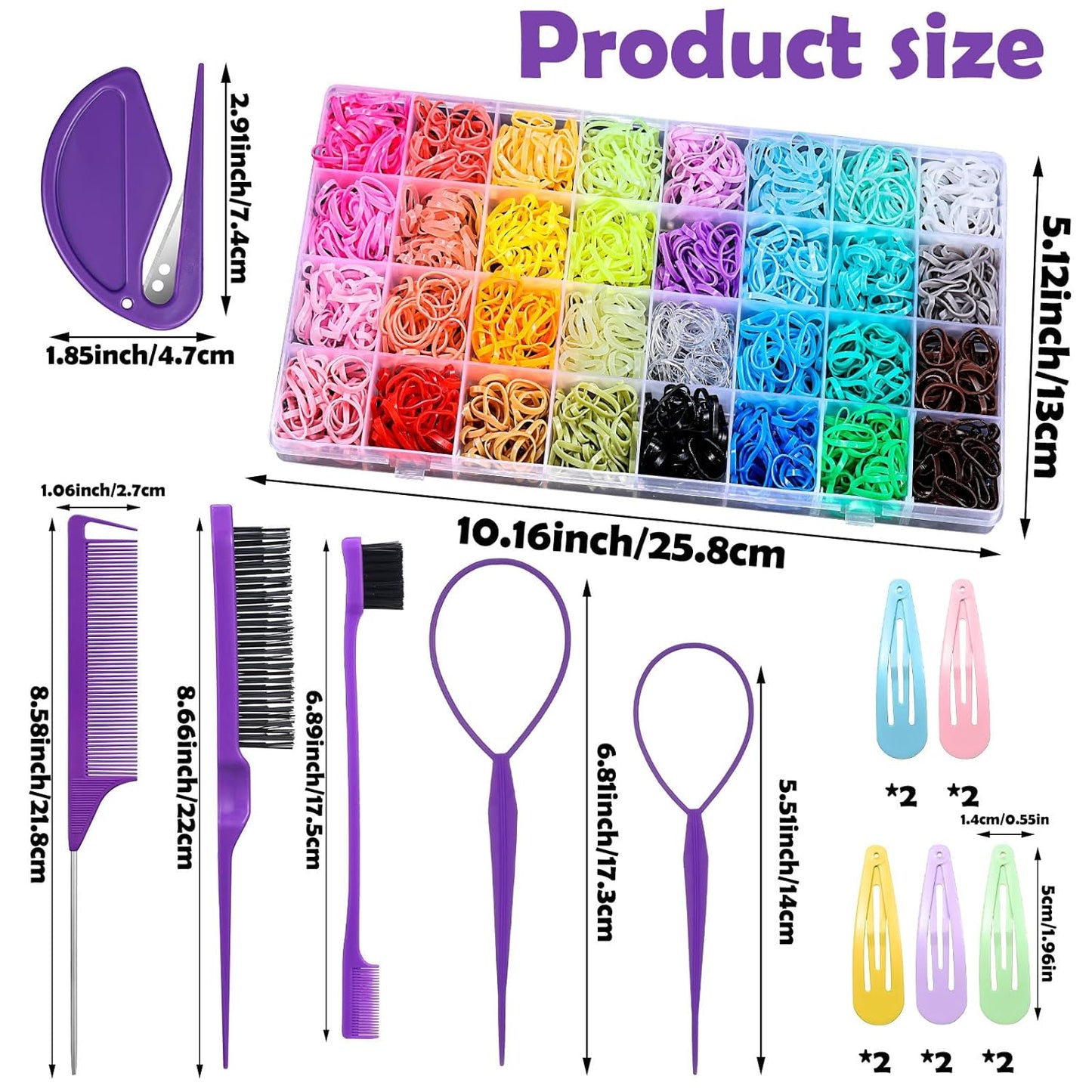 32 Colors Small Hair Rubber Bands With 16 Hair Styling Tools, 2000 Pcs Elastic Girl Baby Hair Ties Mini Hair Bands With Hair Elastic Cutter Hair Accessories Xmas Stuff For Girls Baby Toddlers Kids