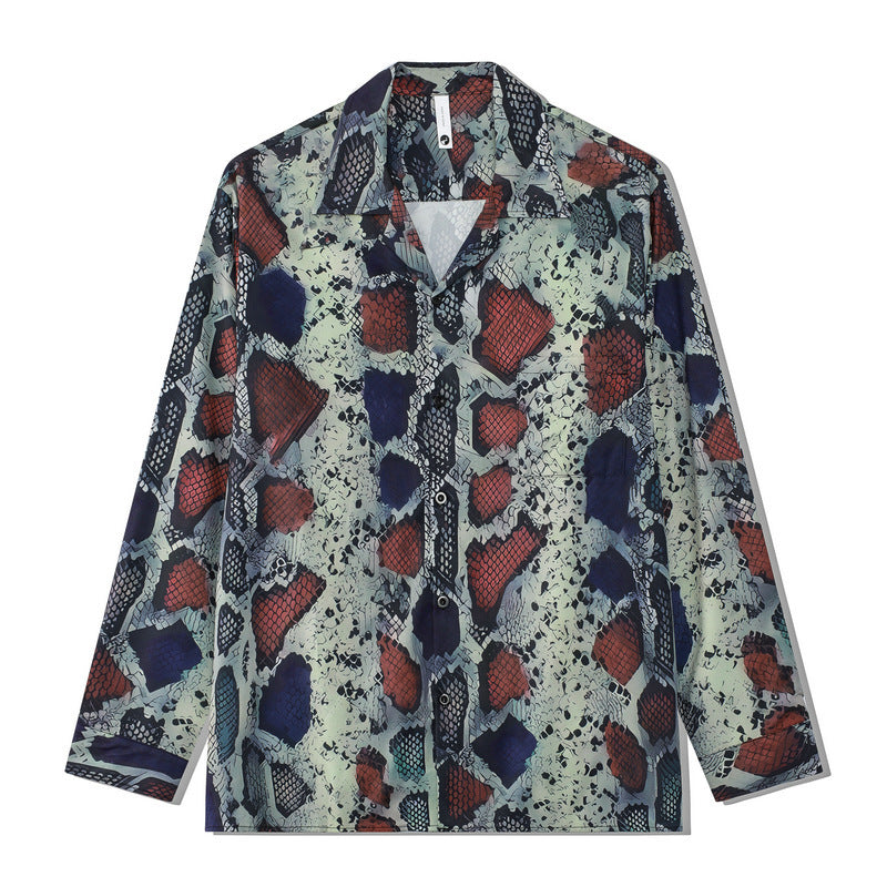Casual Hawaiian Cardigan Full Printed Snakeskin Pattern Long Sleeve Printed Shirt