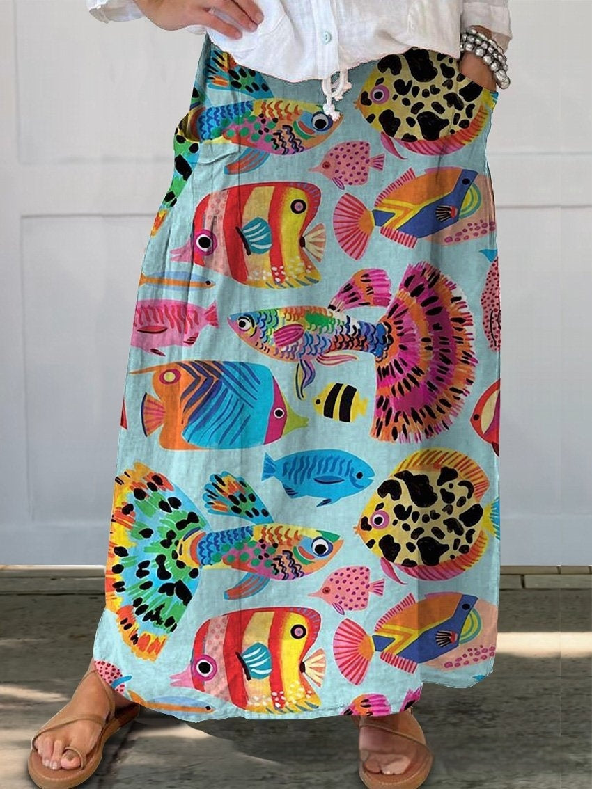 Casual Temperament Commute Floral Stripe Women's Skirt