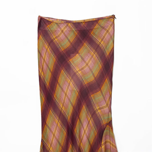 Designer-style Plaid Mid-rise Midi Skirt