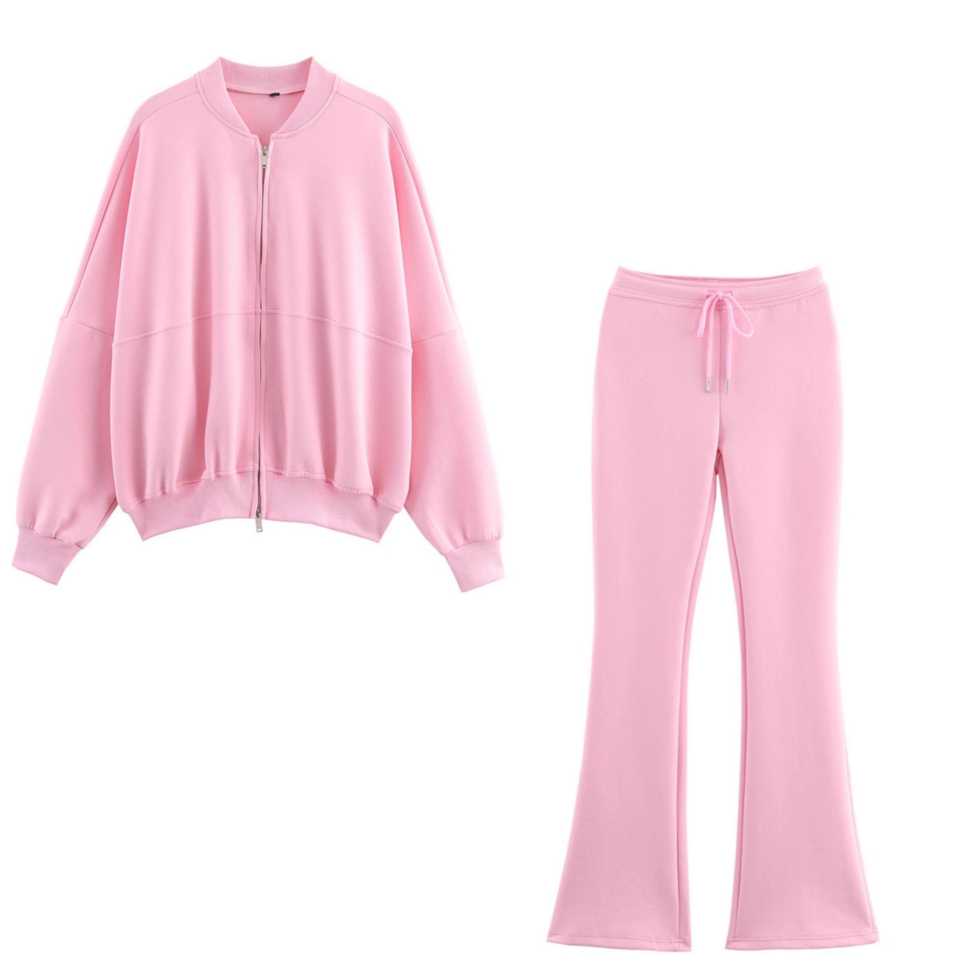 Womens Pilot Jacket Double-Face Fabric Flare Pants Casual Trendy Set