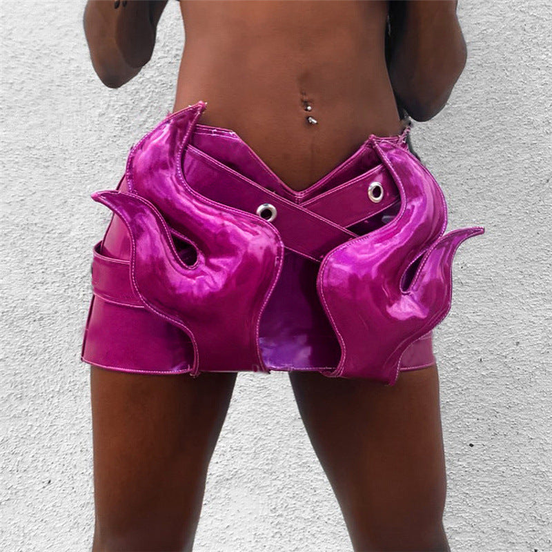 Fashion Shiny Surface Street Low Waist Skirt