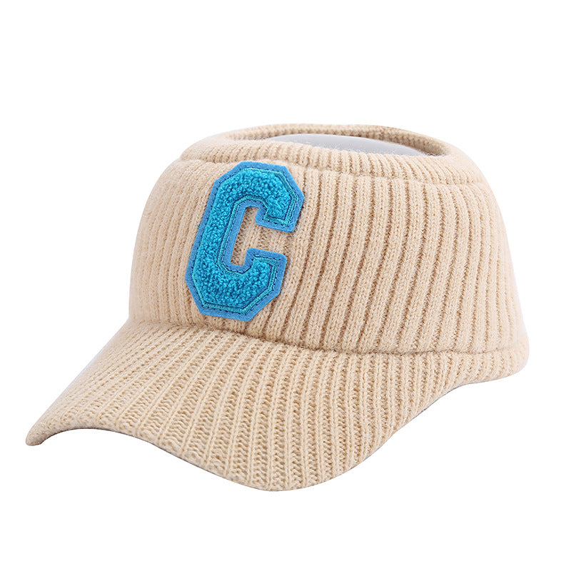 Female C Letter Fleece Warm Empty Top Knitted Baseball Hat