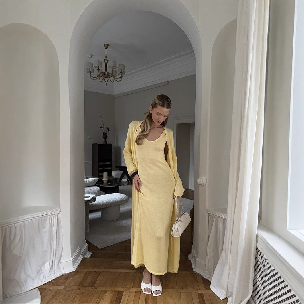 Womens Soft Knit Tunic Set Long Skirt Long-Sleeve Cardigan