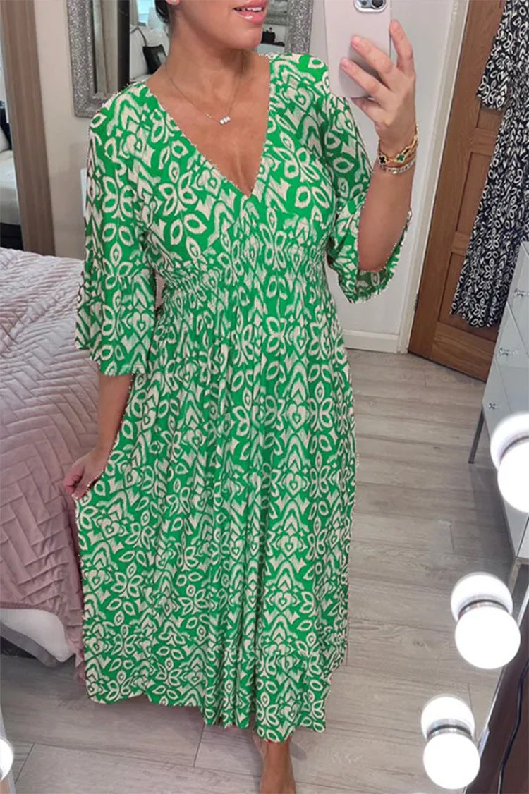 V-neck Floral Loose And Versatile Long Skirt
