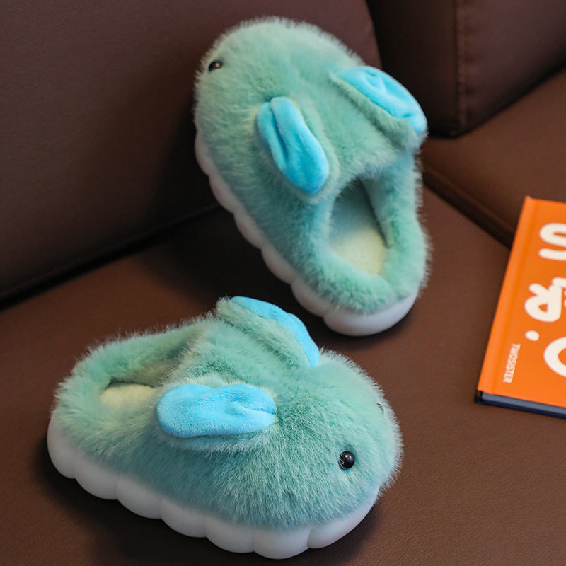Winter Soft Sole Household Cartoon Cute Rabbit Big Medium And Small Children's Woolen Shoes