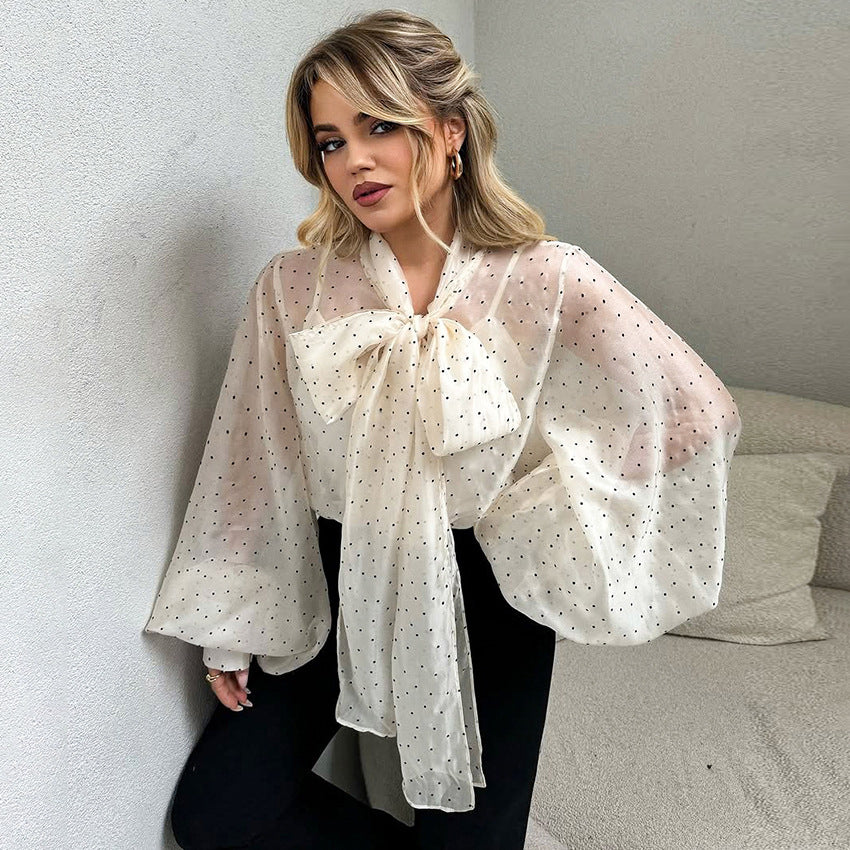 French-style Elegant Bow-tie Top For Women