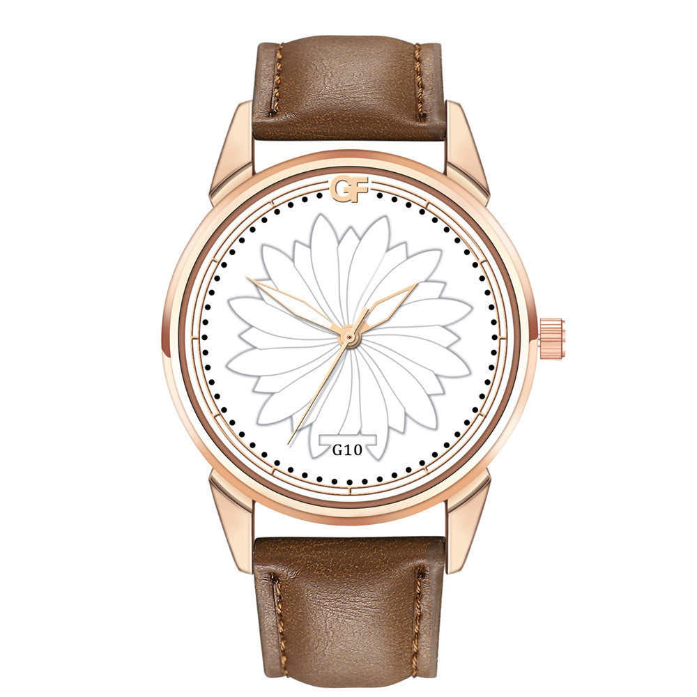 GF stainless steel leather quartz watch