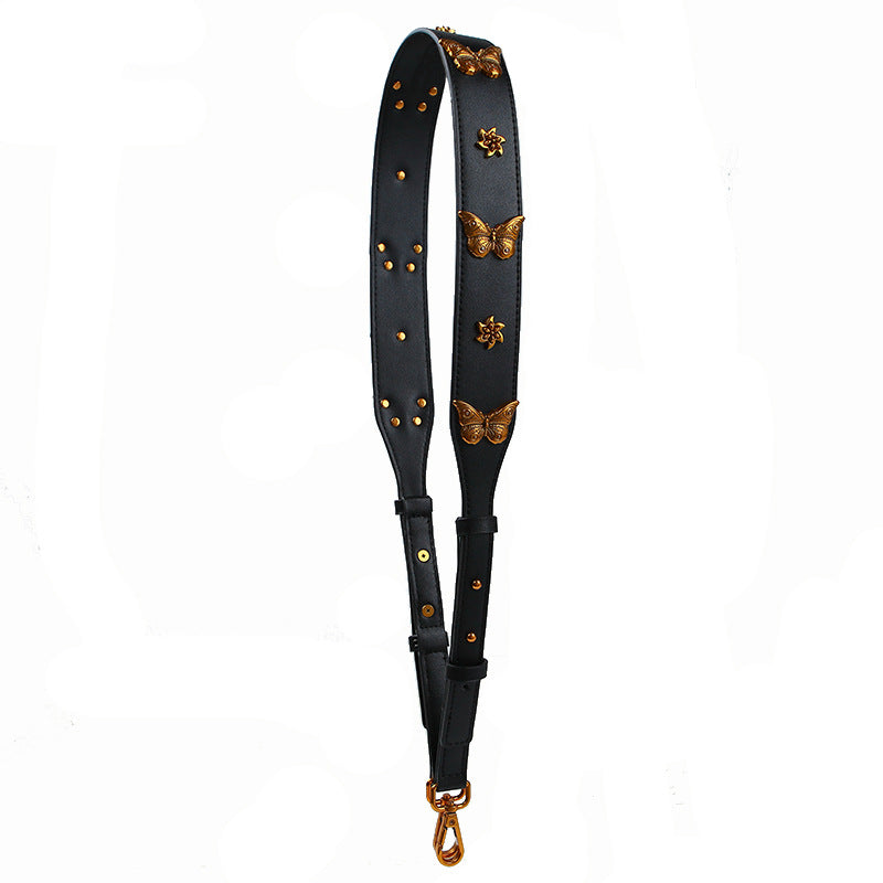 Gold butterfly women's bag wide shoulder belt