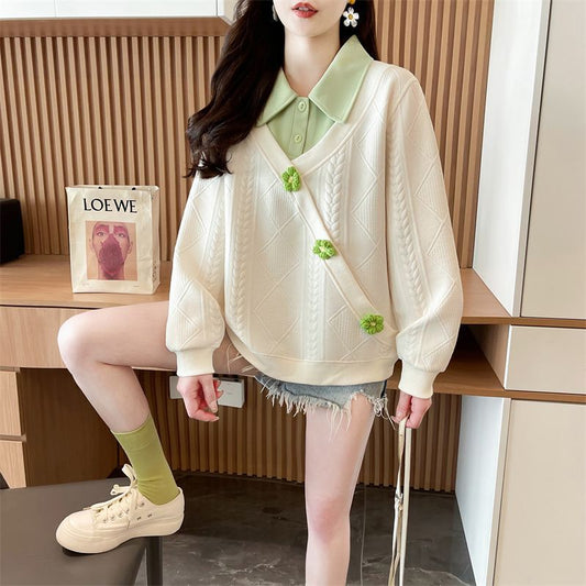 Plus Size Fake Two Pieces Sweater til Kvinder Design Sense