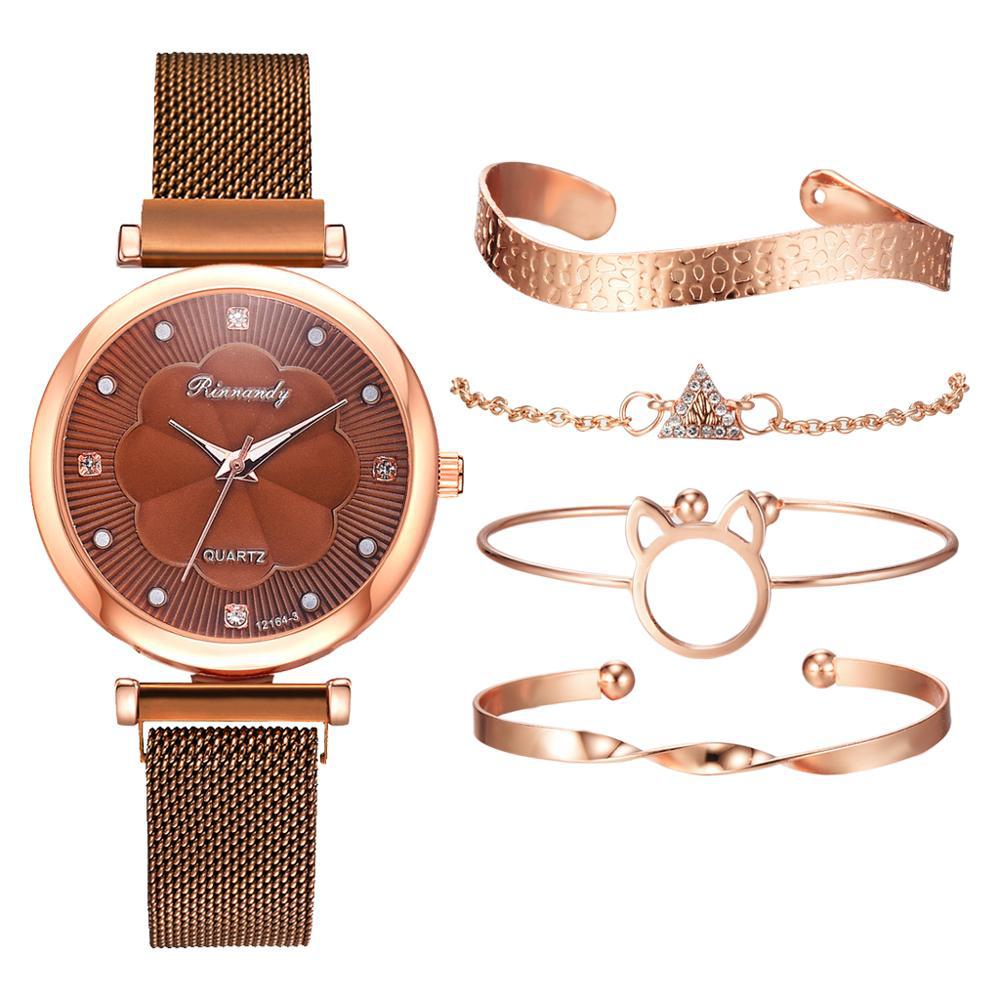 Casual Flower Dial Alloy Mesh Strap Quartz Watch