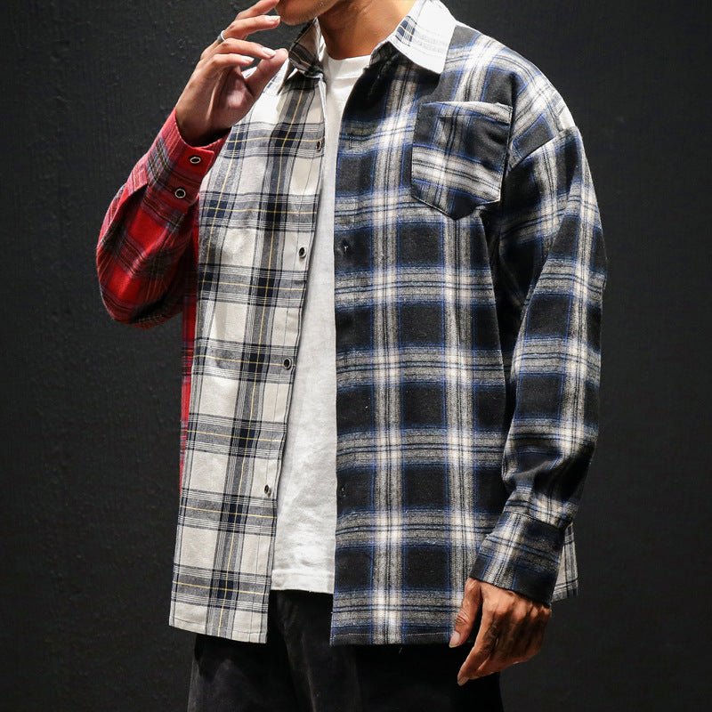 Men's long sleeve loose plaid shirt