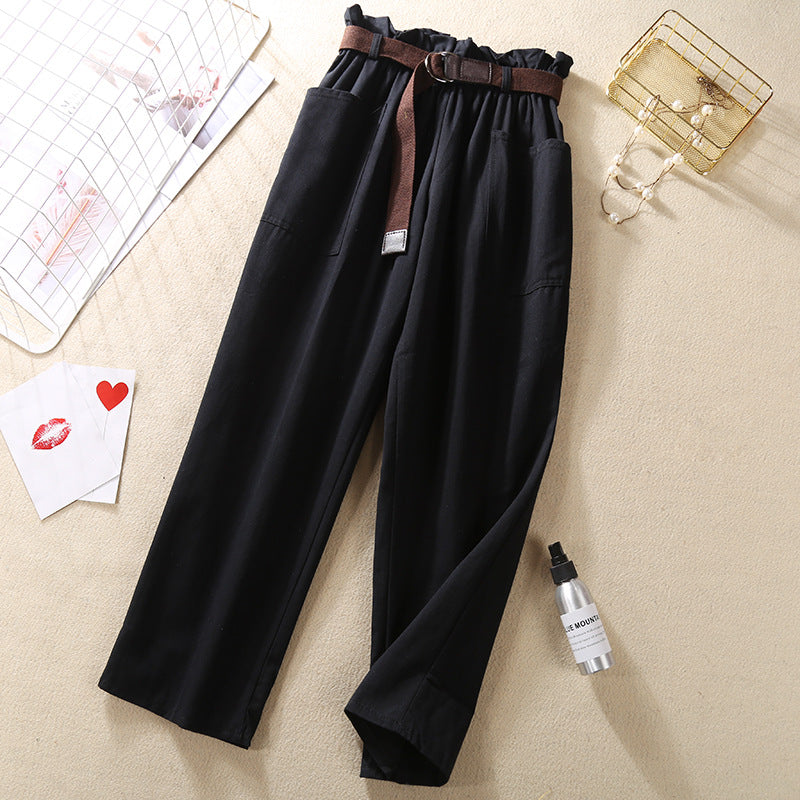 Flower bud elastic waist versatile casual pants