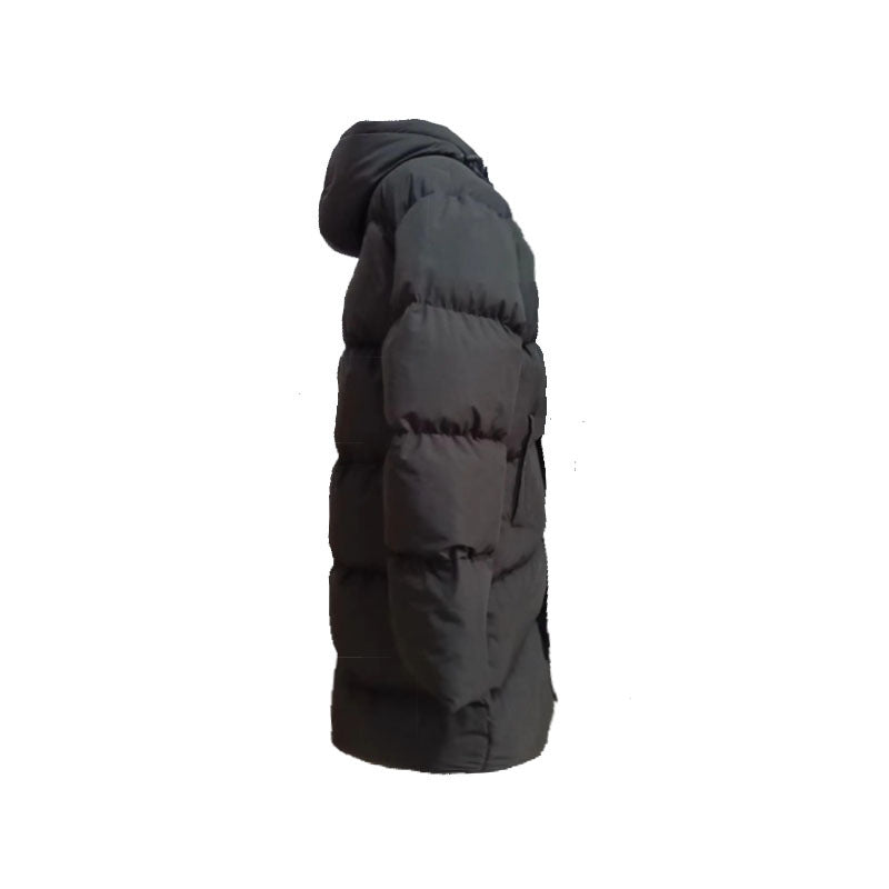 Casual And Comfortable Black Hooded Straight Long Cotton Jacket