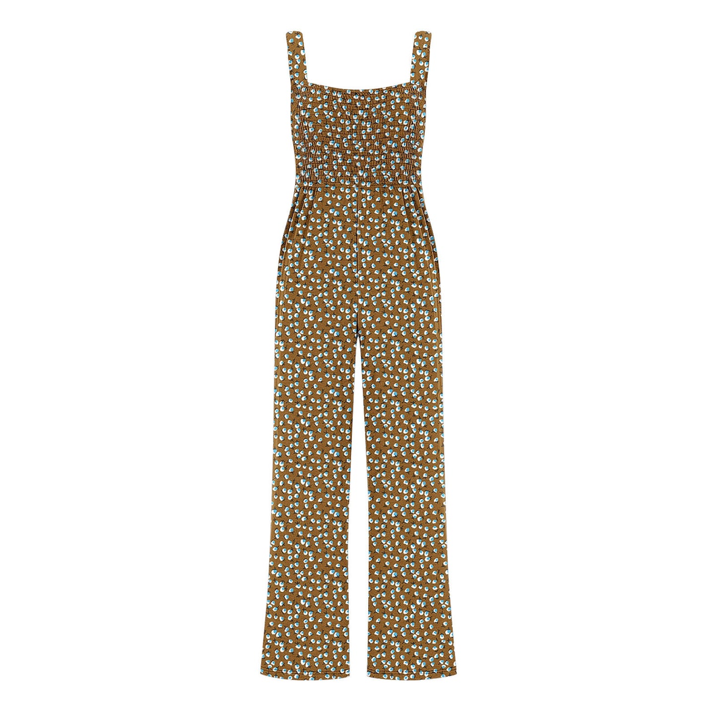 Printed Overalls With Pleated Pockets
