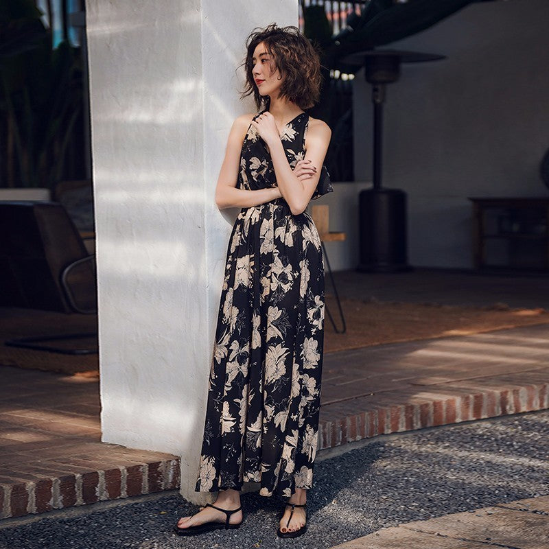 Retro big swing dress with thin backless