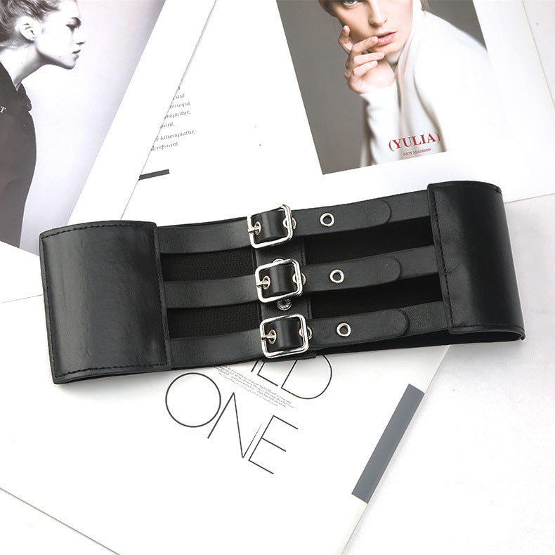 Dress Snap Button Versatile Elastic Elastic Wide Belt