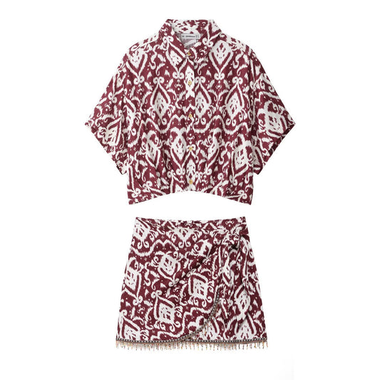 Printed Loose Design Short Shirt Decorated Tassel Printed Dress