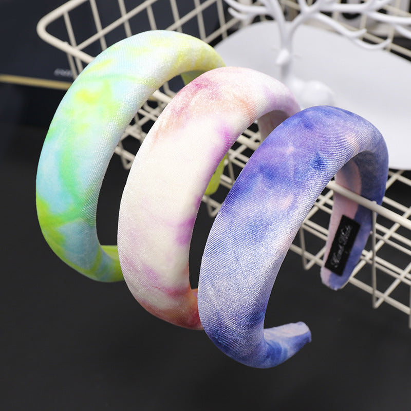 Tie-dyed velvet sponge headband