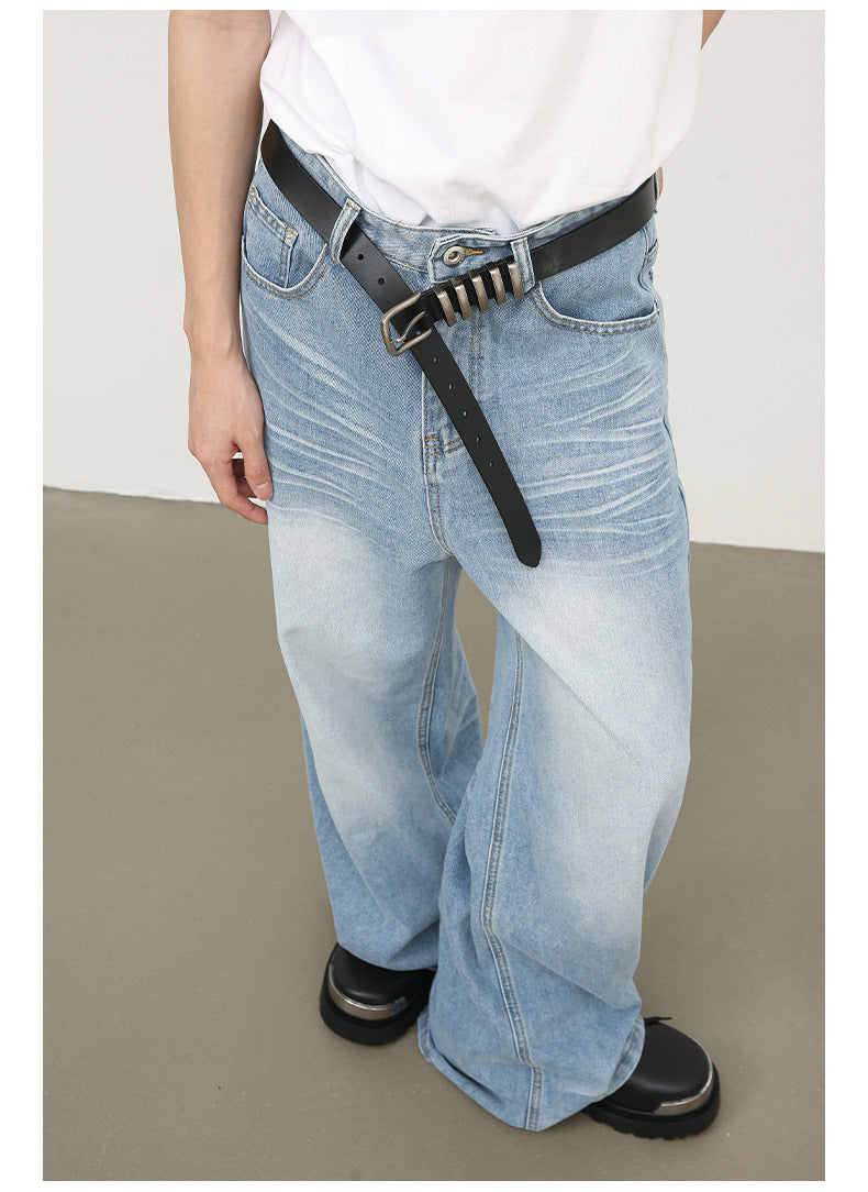 Men's American-style Creases Worn Looking Washed-out Straight Jeans