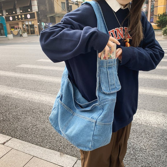 Denim Canvas Bag Women's Shoulder Large-capacity Backpack