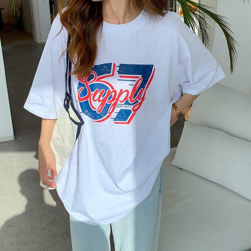 Casual T-shirt til kvinder i amerikansk streetwear-stil