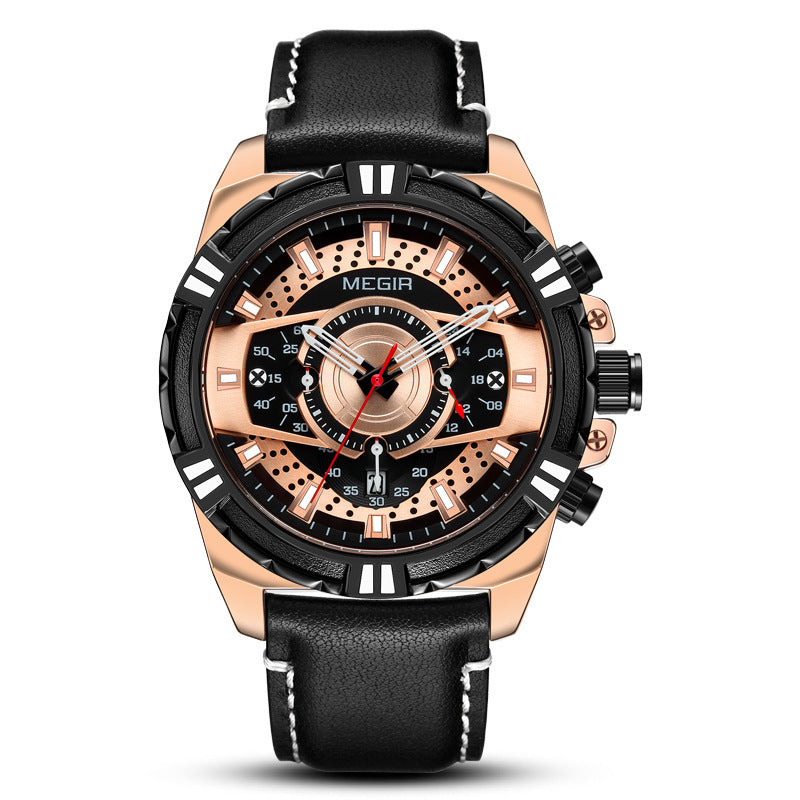 Men's sports leather quartz watch