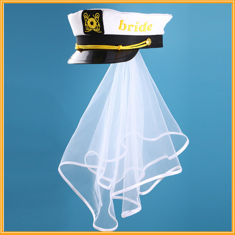 Bridal Party Navy Hatband Veil Embroidered Decoration