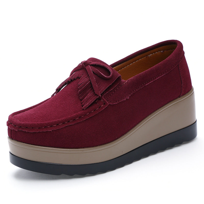 Nye Kvinder Kvast Sløjfe Design Sko Mode Tyk Bund Kilehæl Sko Casual Slip-on Ensfarvet Flade Sko