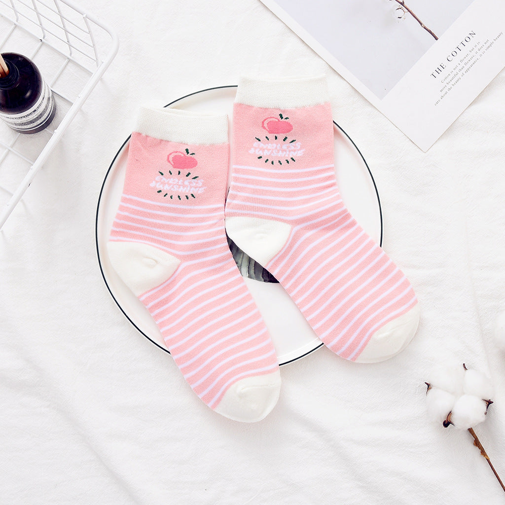 College style cute peach Harajuku fashion socks