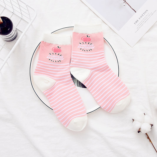 College style cute peach Harajuku fashion socks