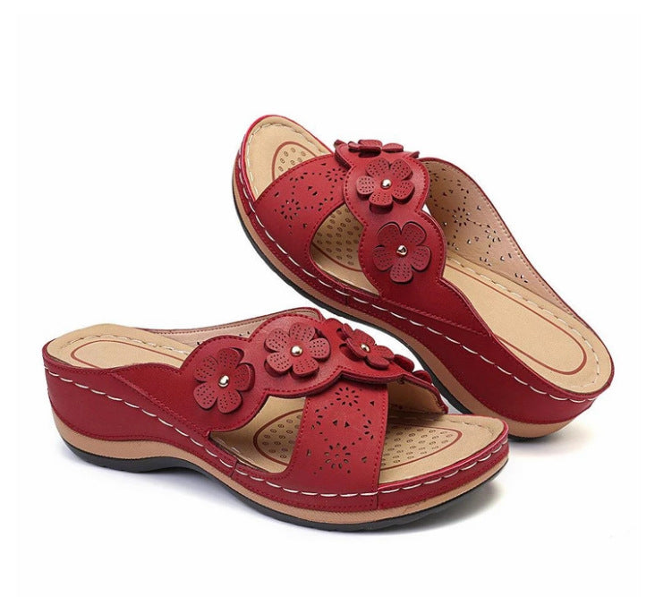 Cross retro flower super comfortable flat round toe shoes