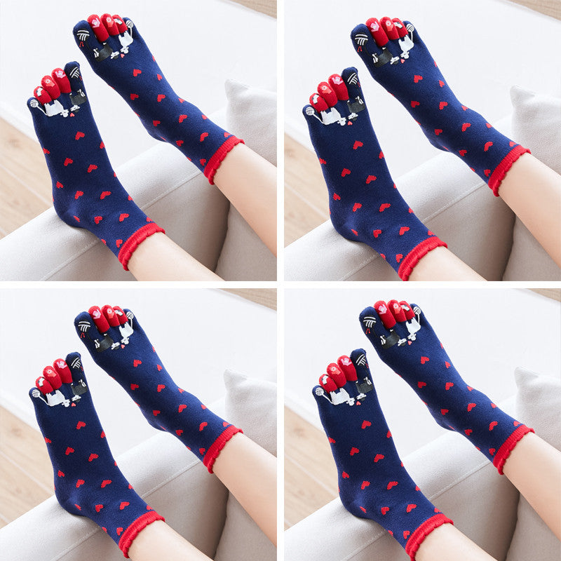 Autumn and Winter Cotton Five-finger Socks Women's Tube