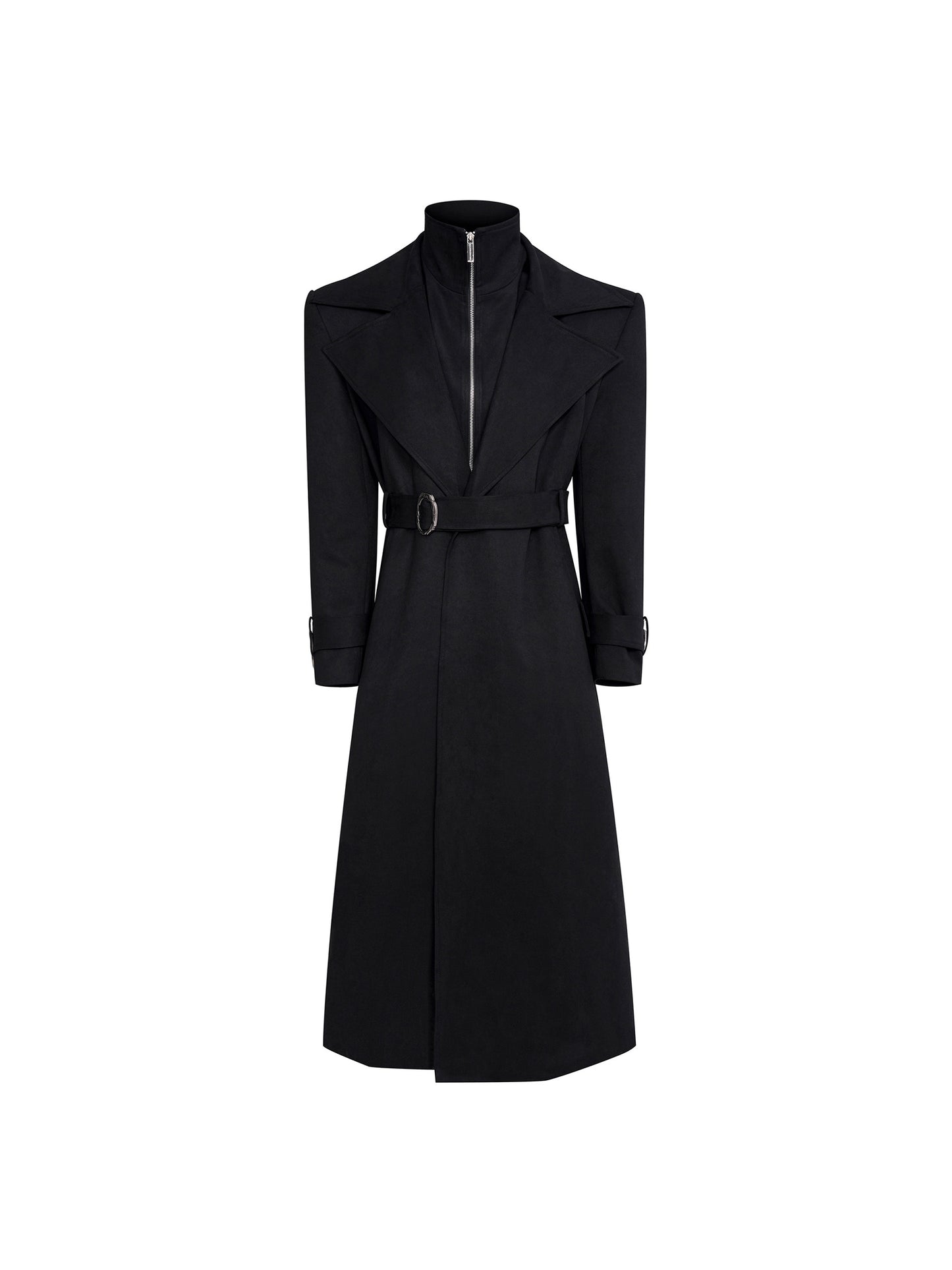 Mens Black Stand-Up Collar Quilted Thickened Faux Suede Wool Coat